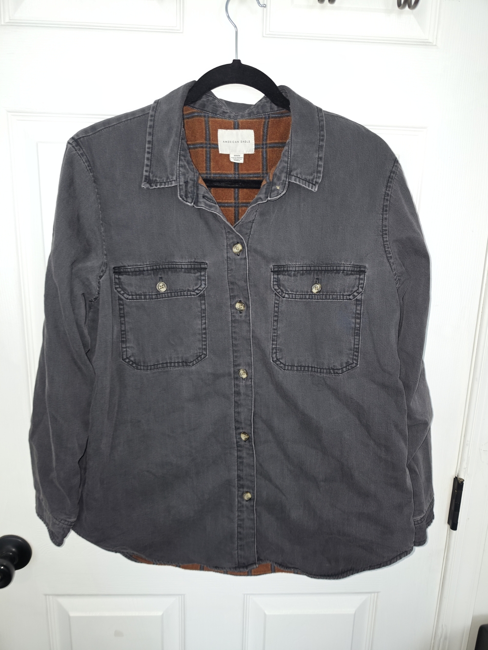 American Eagle Shirt Jacket - Charcoal with Rust Plaid Lining